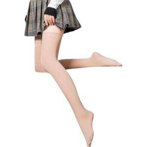 Women Khaki Velvet Over Knee High Stocking